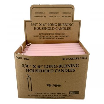 Pink Household Candles 6" - Display Box of 36